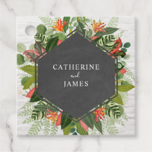 Tropische botanische baksteen krijtbord bruiloft bedankjes labels