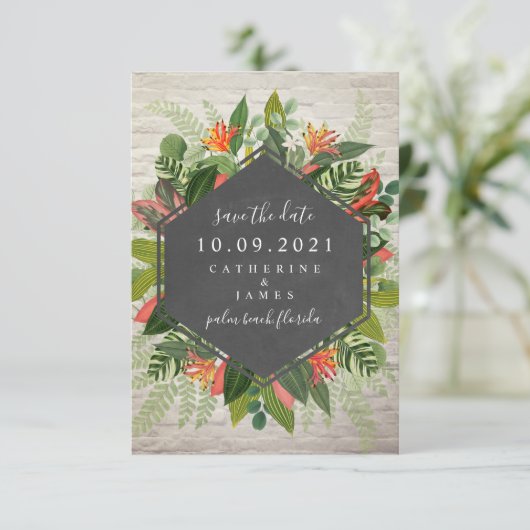 Tropische Botanische Baksteen Save The Date (Staand voorkant)