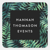 Tropische Botanische Bedrijfsnaam Vierkante Sticker (Voorkant)