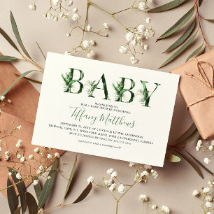 Tropische botanische begroeiing & goud babyfeestje kaart