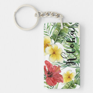 Tropische botanische bladeren & bloemen bloemige A Sleutelhanger