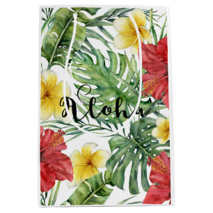 Tropische botanische bladeren & bloemen bloemrijke medium cadeauzakje