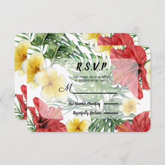 Tropische Botanische bladeren Bloemen bruiloft RSV RSVP Kaartje (Voorkant / Achterkant)