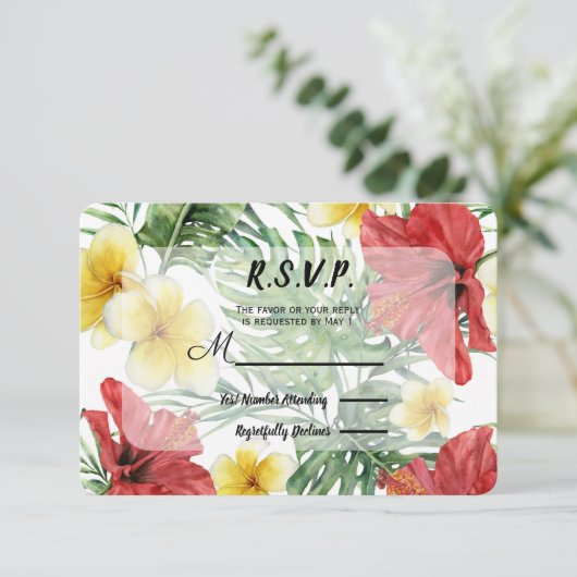 Tropische Botanische bladeren Bloemen bruiloft RSV RSVP Kaartje (Staand voorkant)