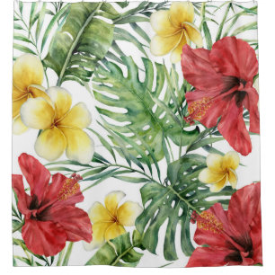 Tropische Botanische Bladeren & Bloemen Floral Chi Douchegordijn