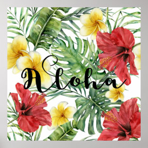 Tropische botanische bladeren bloemrijke Aloha Lua Poster