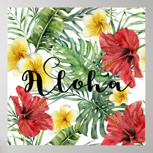 Tropische botanische bladeren bloemrijke Aloha Lua Poster (Voorkant)