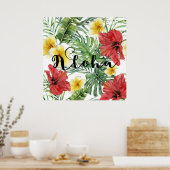 Tropische botanische bladeren bloemrijke Aloha Lua Poster (Keuken)