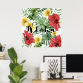 Tropische botanische bladeren bloemrijke Aloha Lua Poster (Thuiskantoor)