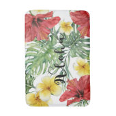 Tropische botanische bladeren en bloemen bloemen A Badmat (Voorkant Verticaal)