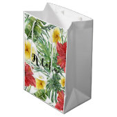 Tropische botanische bladeren en bloemen bloemen A Medium Cadeauzakje (Voorkant Gekanteld)