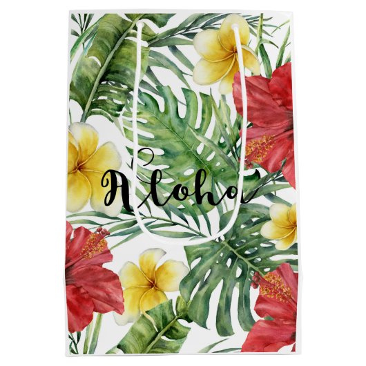 Tropische botanische bladeren en bloemen bloemen A Medium Cadeauzakje (Achterkant)