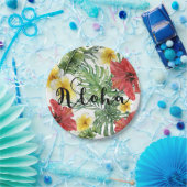 Tropische botanische bladeren en bloemen bloemen A Papieren Bordje (Feest)