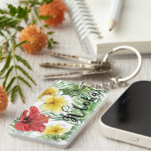 Tropische botanische bladeren en bloemen bloemen A Sleutelhanger (Voorkant Rechts)