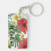 Tropische botanische bladeren en bloemen bloemen A Sleutelhanger (achterkant)