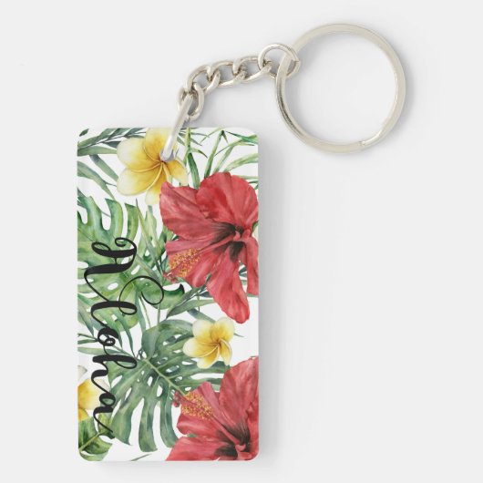 Tropische botanische bladeren en bloemen bloemen A Sleutelhanger (achterkant)