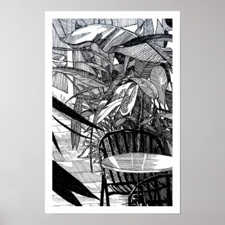 Tropische botanische bladeren lijn kunst tekening poster