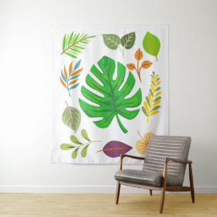 Tropische Botanische bladeren met groot Monstera b Wandkleed
