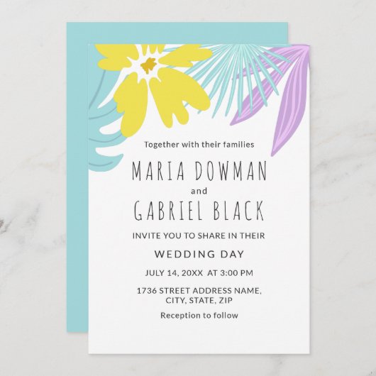 Tropische botanische bladeren Uitnodiging voor Chi (Voorkant / Achterkant)