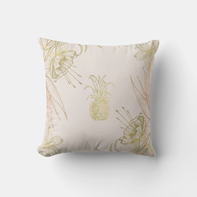 Tropische botanische bloem- ananas gouden blos kussen (Voorkant)