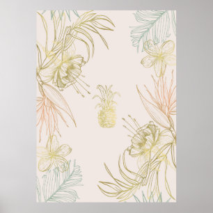 Tropische Botanische Bloem Pineapple Goud Blush Poster