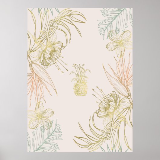 Tropische Botanische Bloem Pineapple Goud Blush Poster (Voorkant)