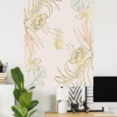 Tropische Botanische Bloem Pineapple Goud Blush Poster (Thuiskantoor)