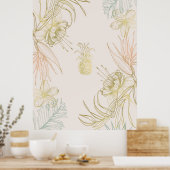 Tropische Botanische Bloem Pineapple Goud Blush Poster (Keuken)