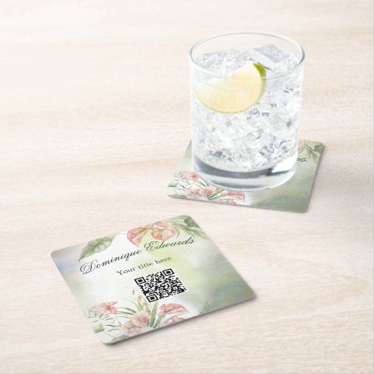 Tropische Botanische Bloem QR Code Elegant Stijlvo Kartonnen Onderzetters (Insitu)