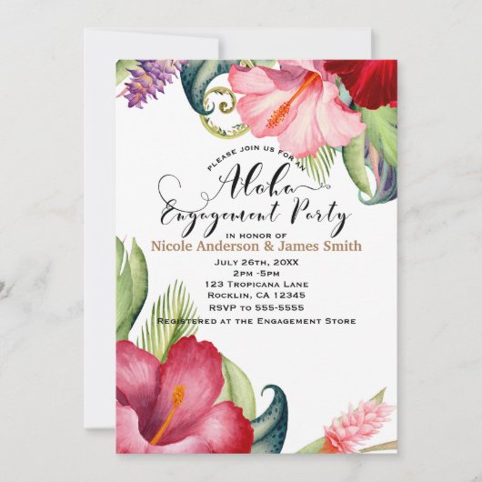 Tropische Botanische Bloemen Aloha Engagement Part Kaart (Voorkant)