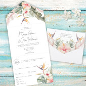 Tropische Botanische Bloemen Bestemming Bruiloft All In One Uitnodiging