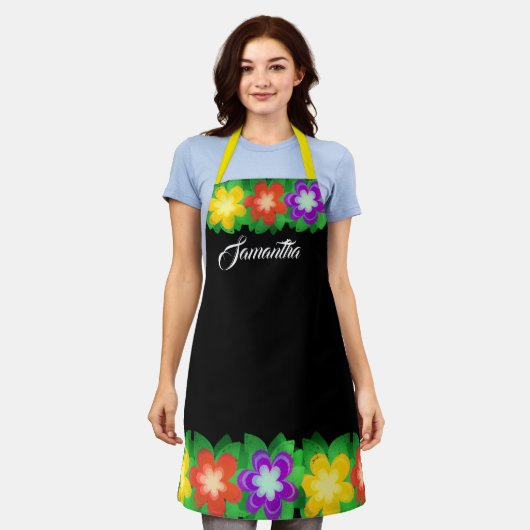 Tropische botanische bloemen schort (Gedragen)