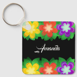 Tropische botanische bloemen sleutelhanger