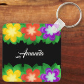 Tropische botanische bloemen sleutelhanger (Achterkant)