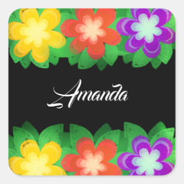 Tropische botanische bloemen vierkante sticker