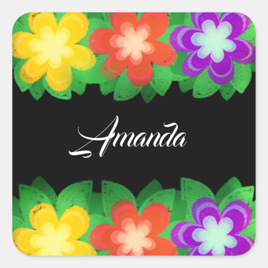 Tropische botanische bloemen vierkante sticker (Voorkant)