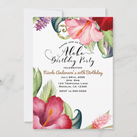 Tropische Botanische Bloemige Aloha Verjaardagsfee Kaart (Voorkant)