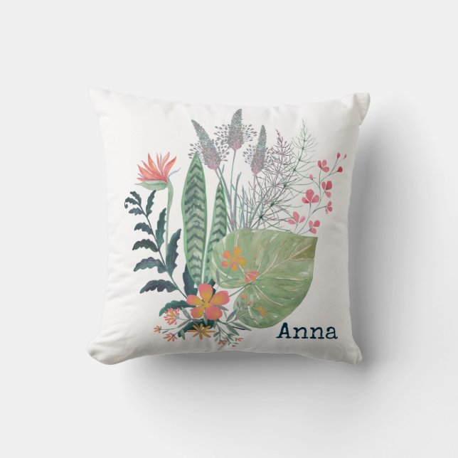 tropische Botanische bloemige gepersonaliseerd Kussen (Voorkant)