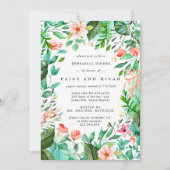Tropische botanische bruiloft met roze Floral Kaart (Voorkant)