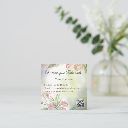 Tropische botanische chique stijlvolle bloemen vierkante visitekaartje (Staand voorkant)