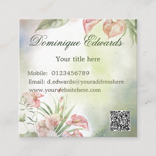 Tropische botanische chique stijlvolle bloemen vierkante visitekaartje (Voorkant)