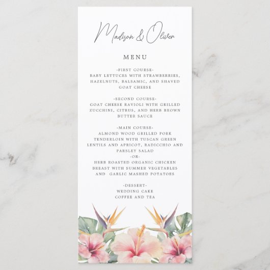 Tropische Botanische Elegante Bruiloft Menu Kaart (Voorkant)