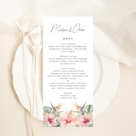 Tropische Botanische Elegante Bruiloft Menu Kaart