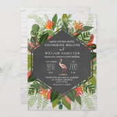 Tropische botanische Flamingo Chalkboard Weddensch Kaart (Voorkant / Achterkant)