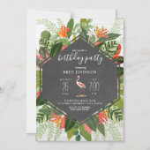 Tropische botanische flamingo verjaardag magnetische uitnodiging (Voorkant)