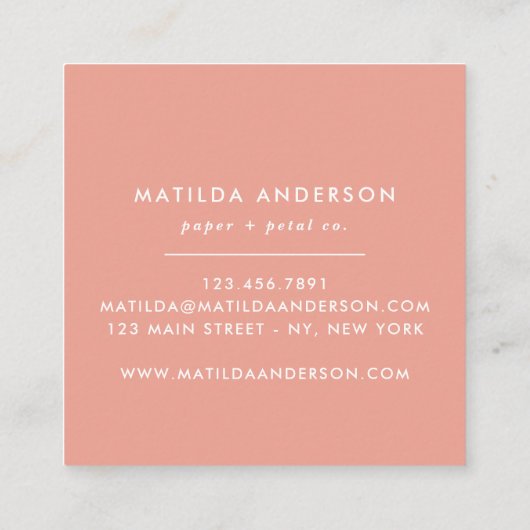 Tropische botanische floraalroze moderne naaldblad vierkante visitekaartje (Achterkant)