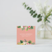 Tropische botanische floraalroze moderne naaldblad vierkante visitekaartje (Staand voorkant)