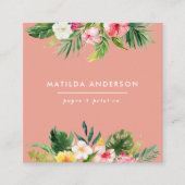 Tropische botanische floraalroze moderne naaldblad vierkante visitekaartje (Voorkant)