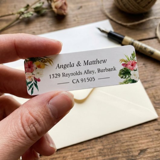 Tropische botanische Floral Summer die wordt besch Etiket