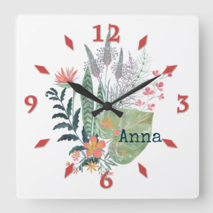 tropische botanische florale gepersonaliseerde gro vierkante klok